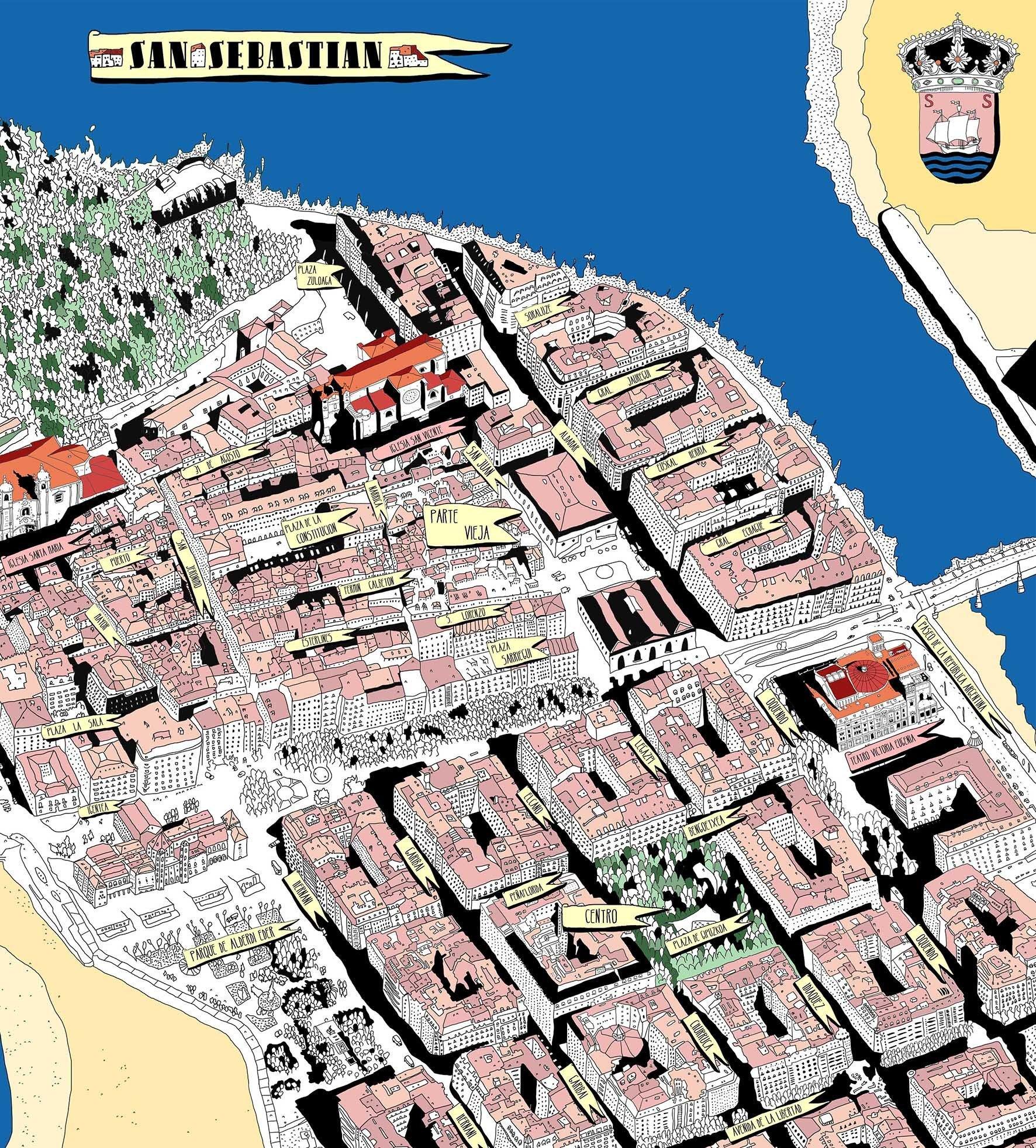 Mapa de San Sebastián (Donostia) España - Enmarcado - Mappin