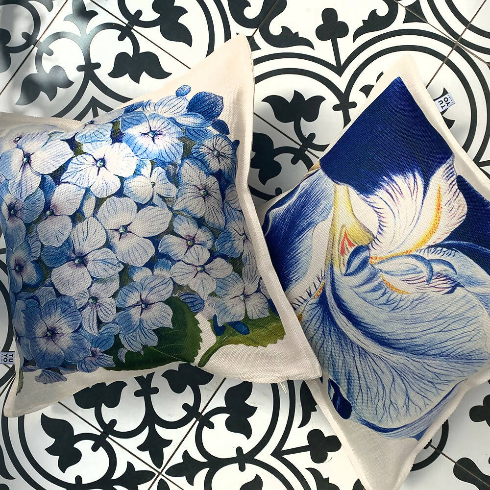 Cojín Hortensia Celeste - 45 x 45