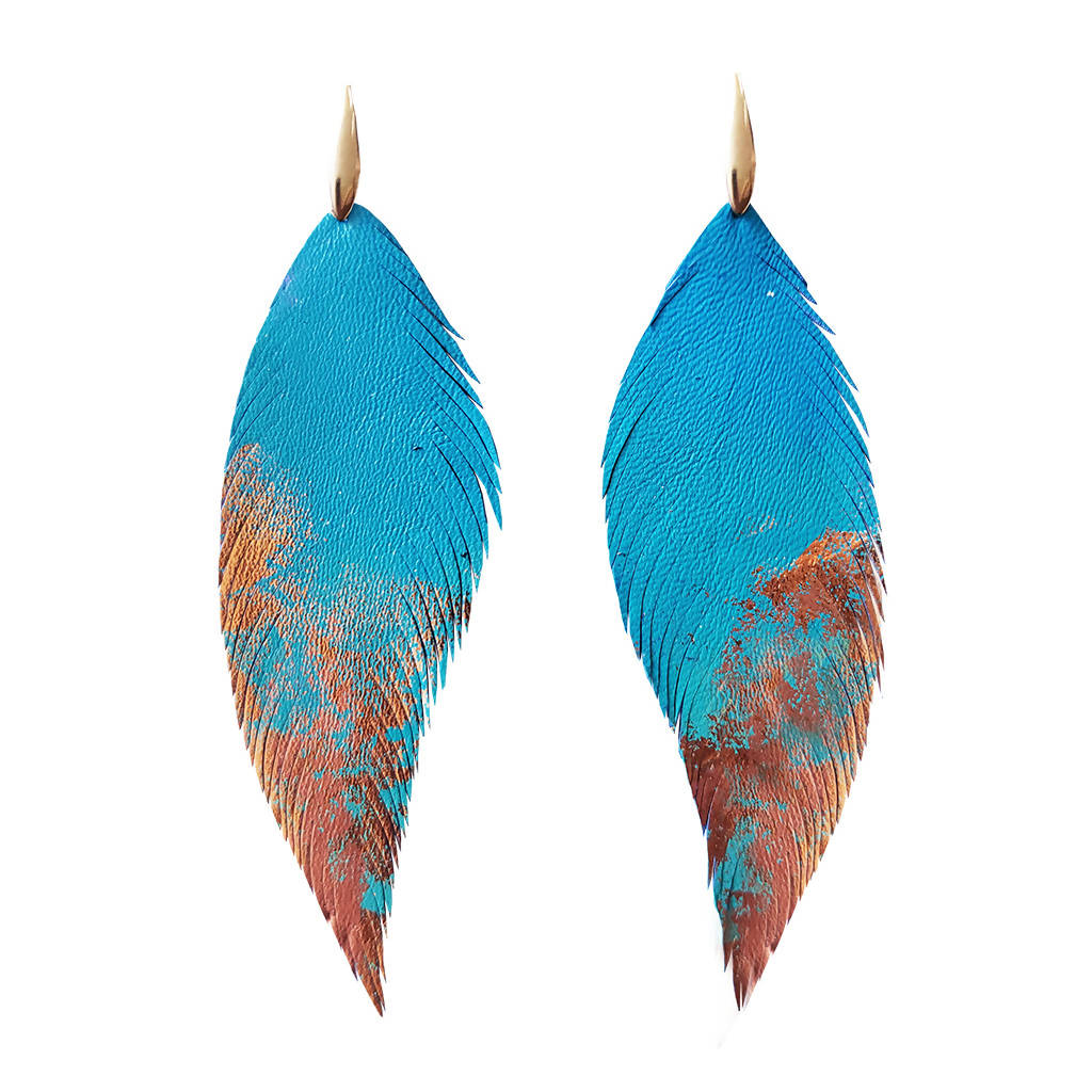 Aros Pluma Turquesa y Cobre