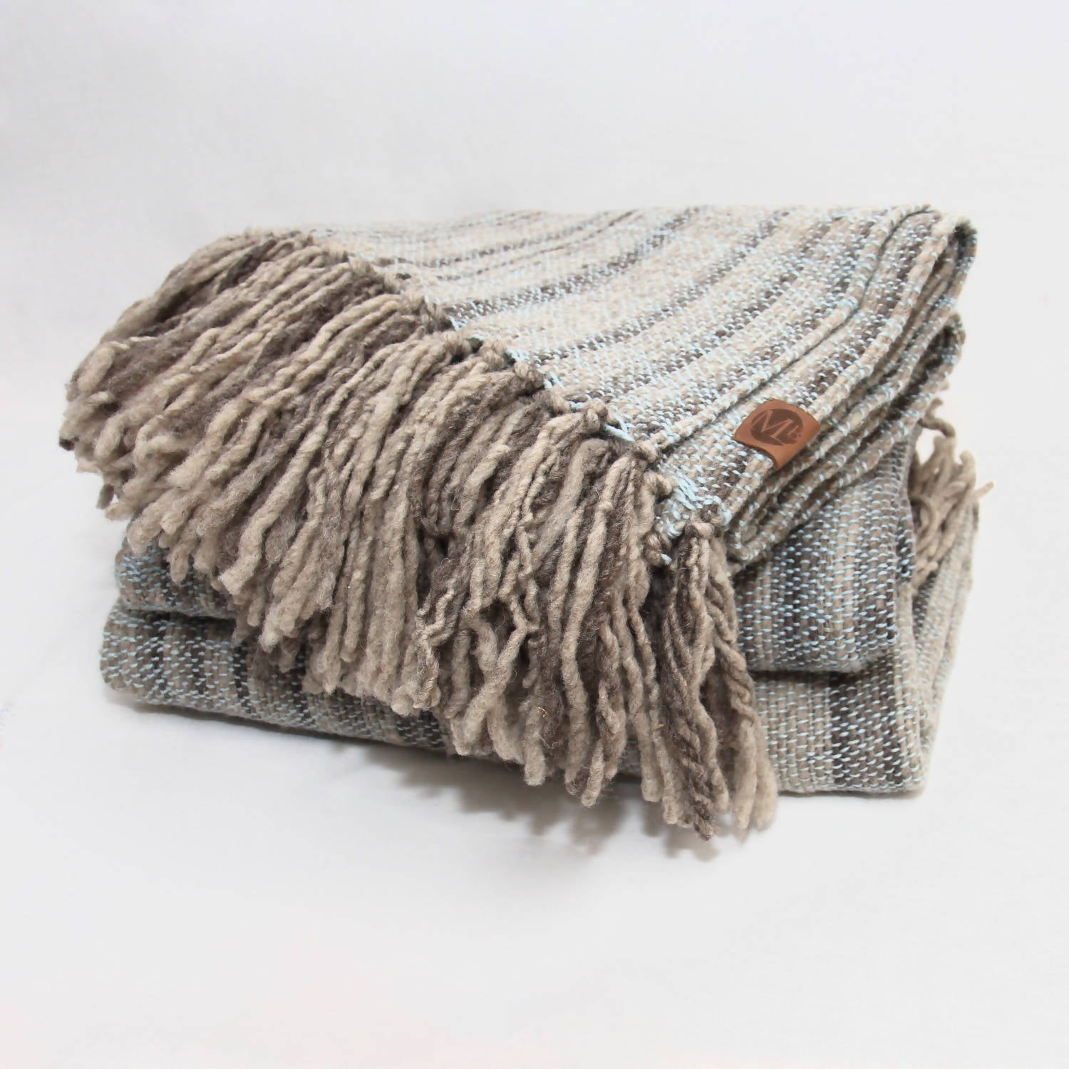 Piecera Queen de Oveja Gris y Alpaca Verde Agua