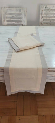 CAMINO DE MESA LINO DOBLE COSTURA CRUDO/TAUPE