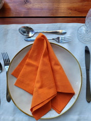 Servilletas lino poliester naranja ideal para terraza, pack de 4
