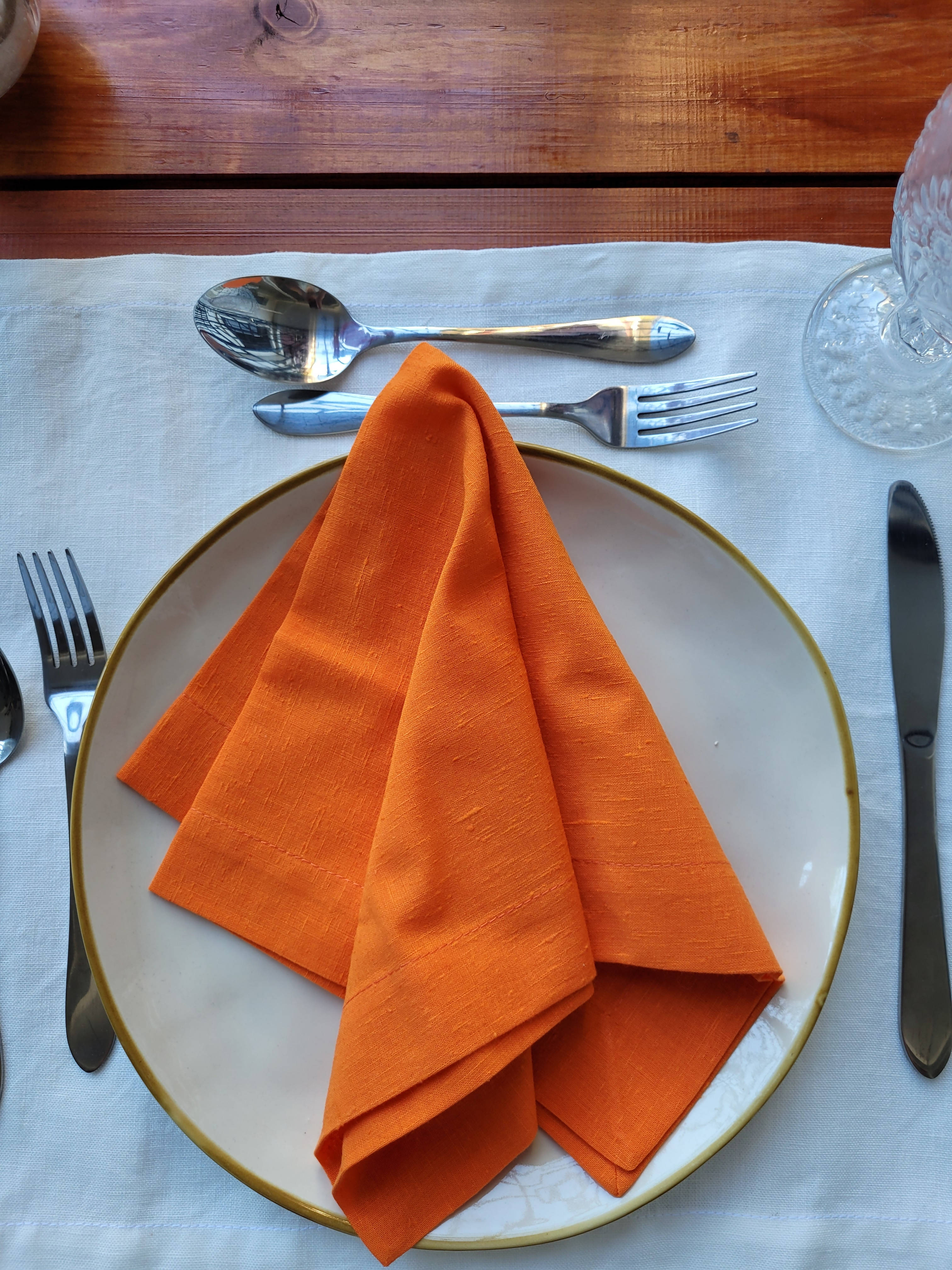 Servilletas lino poliester naranja ideal para terraza, pack de 4