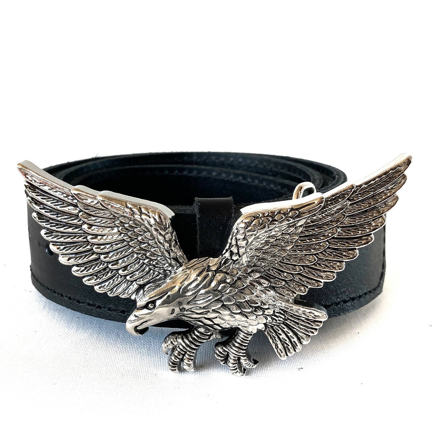 Cinturón cuero Águila plata negro
