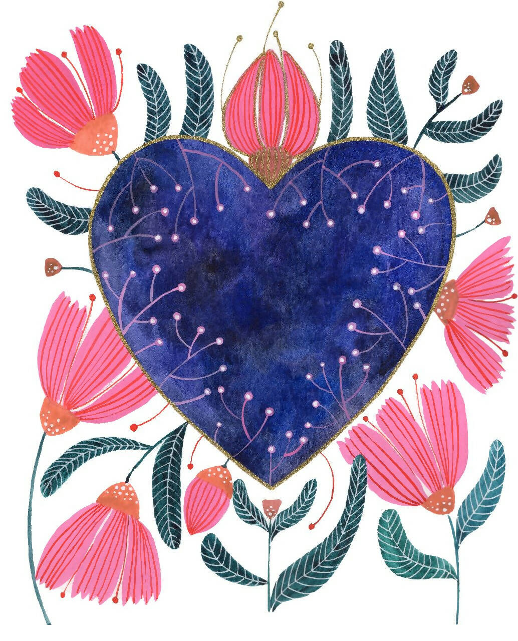 Corazón Flores Rosa