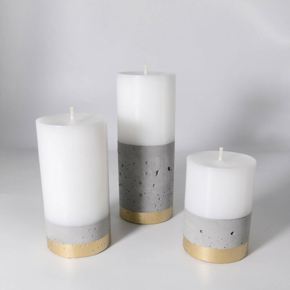 Pack 3 Velas con hormigón Línea Dorada L (18cm, 14cm,10cm) Küme