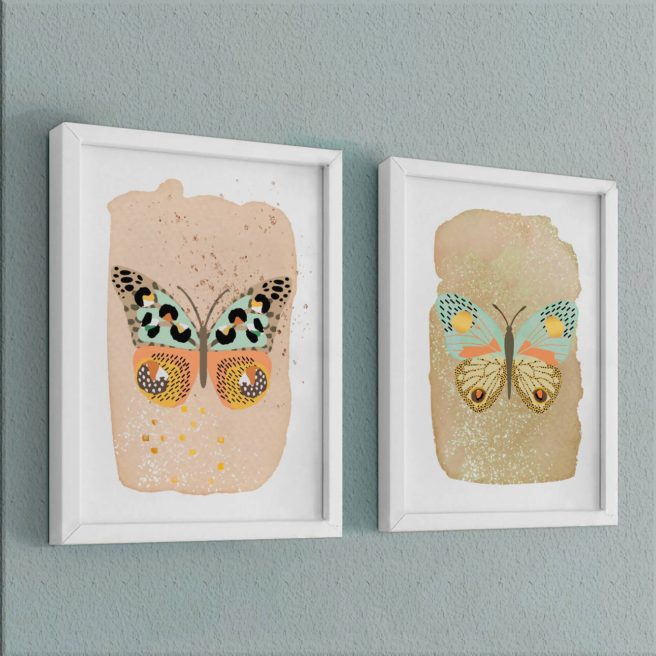 Dúo de cuadros "Insectos Gold" Mariposas