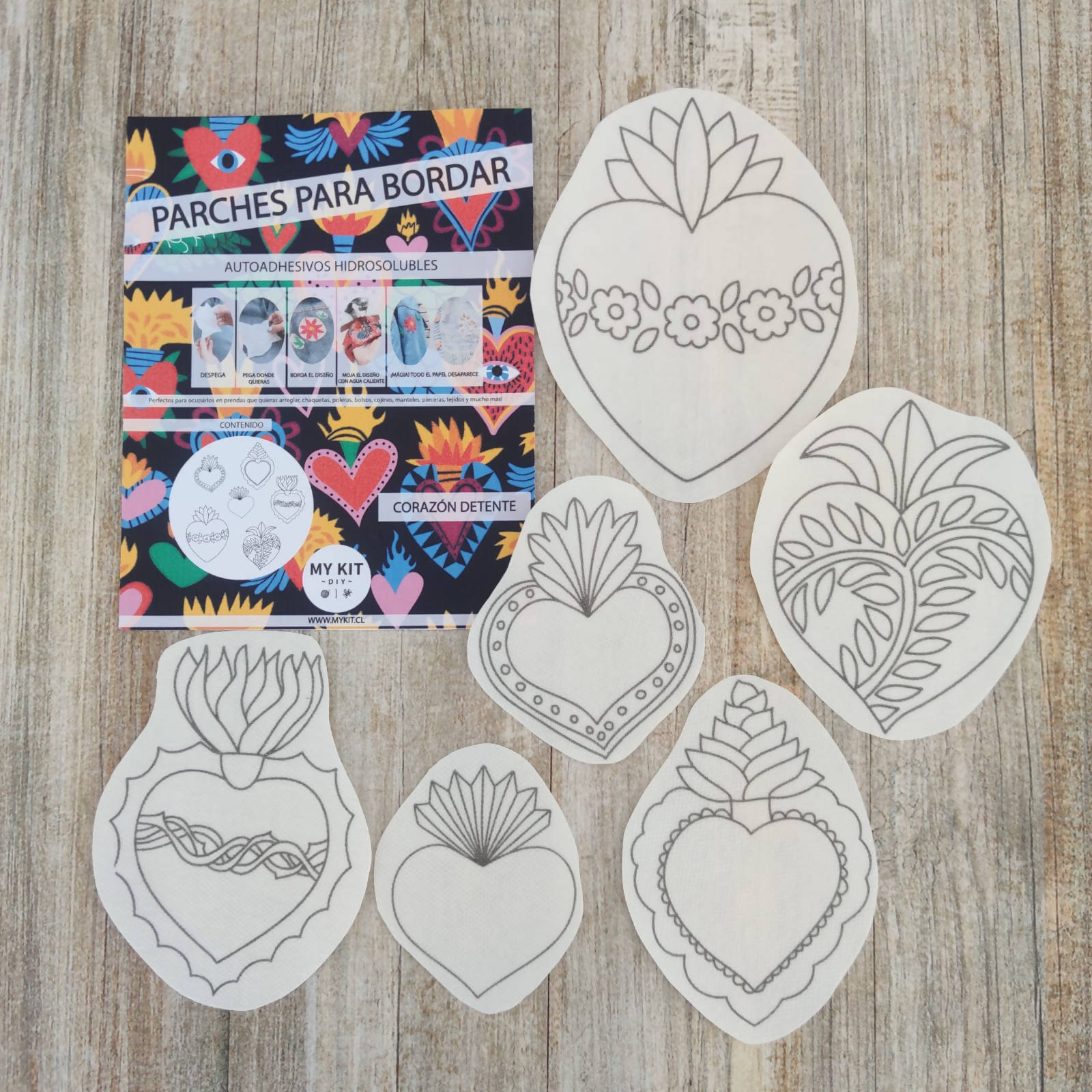 Kit parches para bordar corazones detente