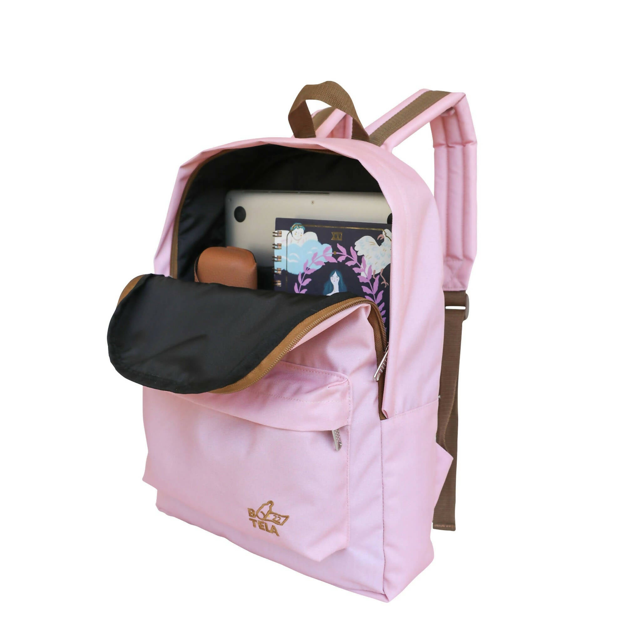 Mochila clásica escolar sustentable rosada.