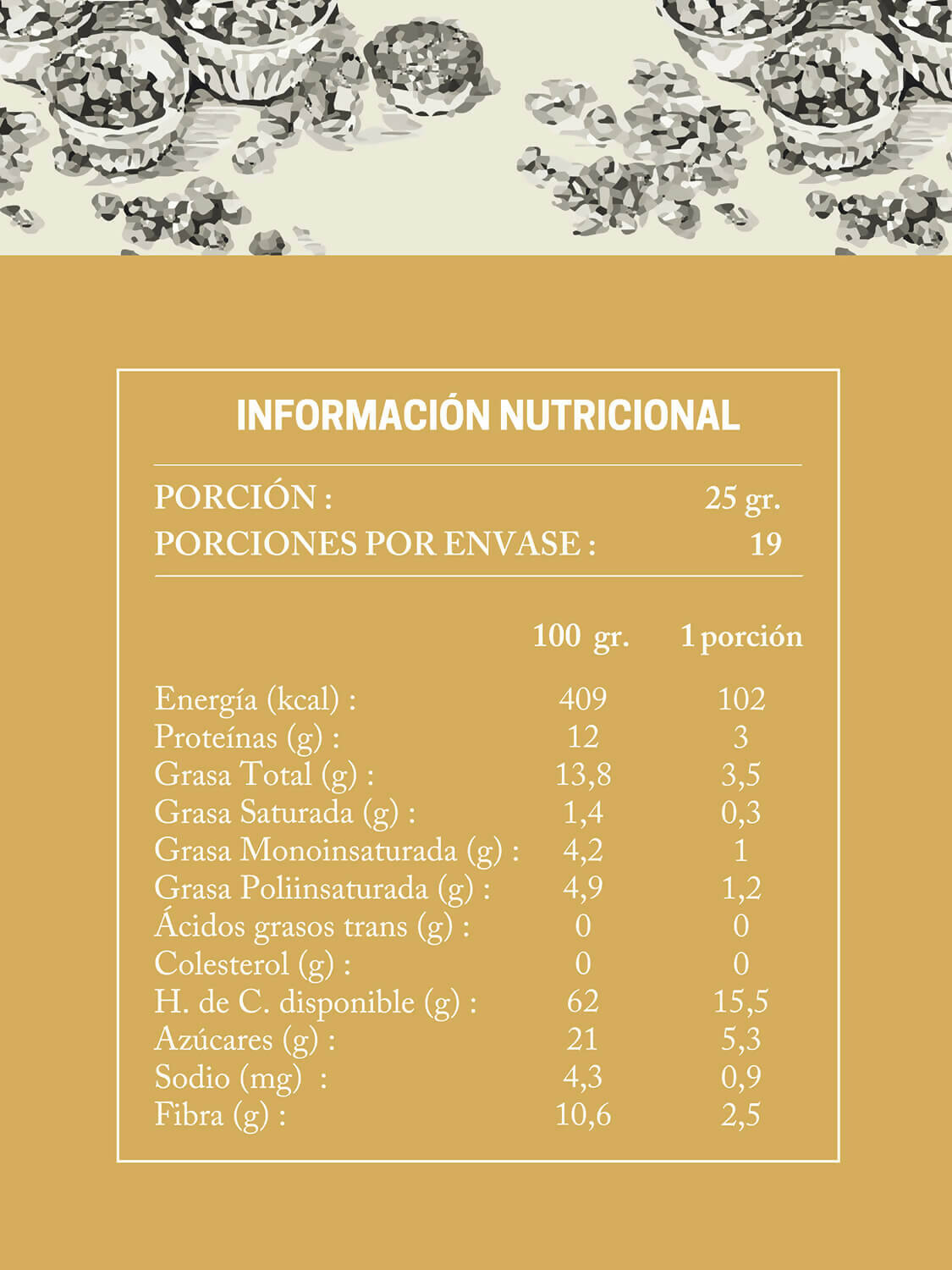 tabla nutricional granola detox piña daoro